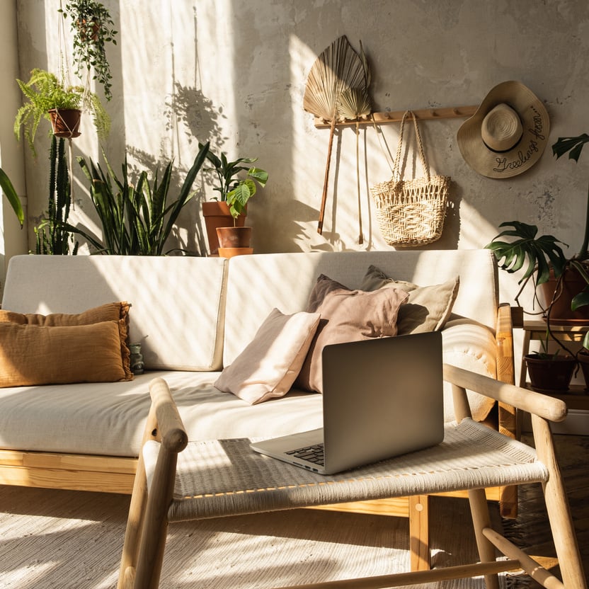 Boho Style Living Room Interior Design 